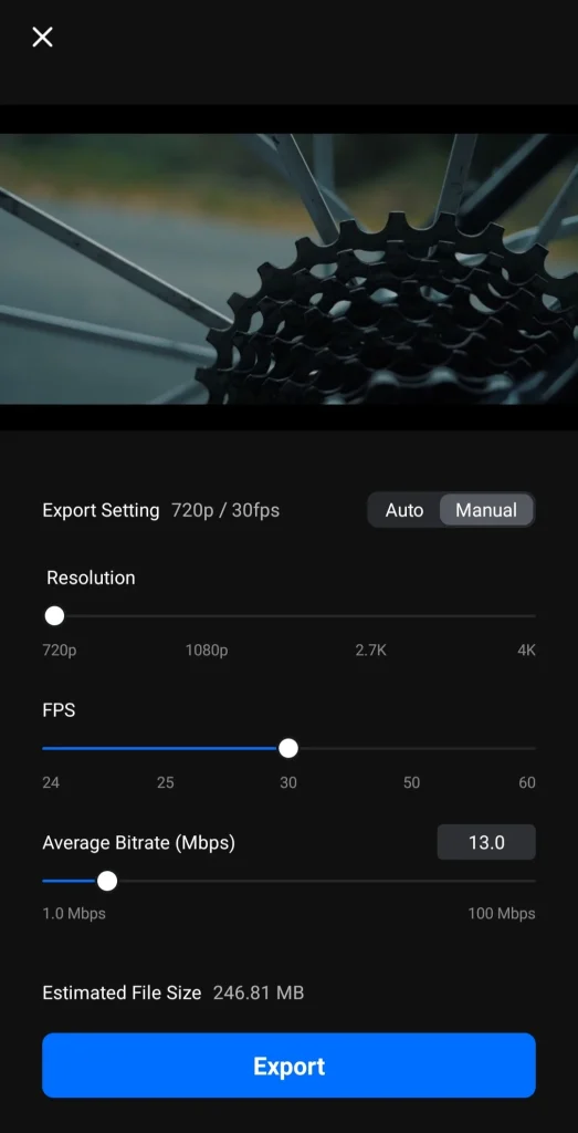 Video Resolution Interface of VN MOD APK