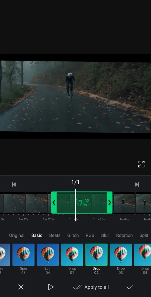 Video Effects Interface of VN MOD APK